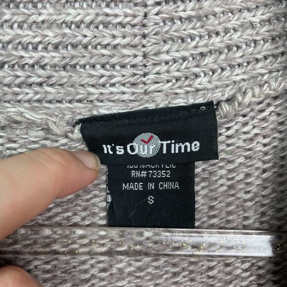 IT'S OUR TIME Taupe Tunic Length Button Down Cardigan Size S - Picture 3 of 9